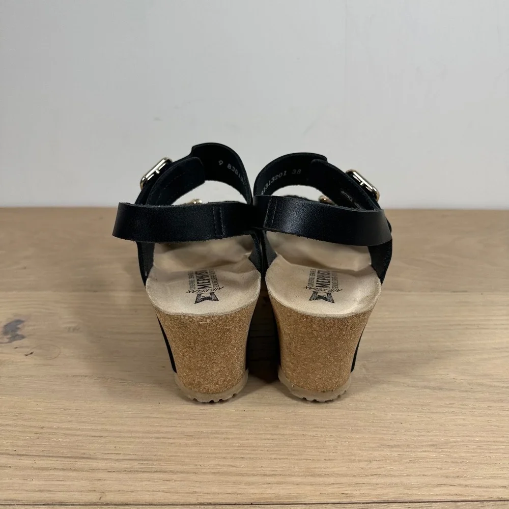 Mephisto Black and Metallic Snake-Print Leather Sandals